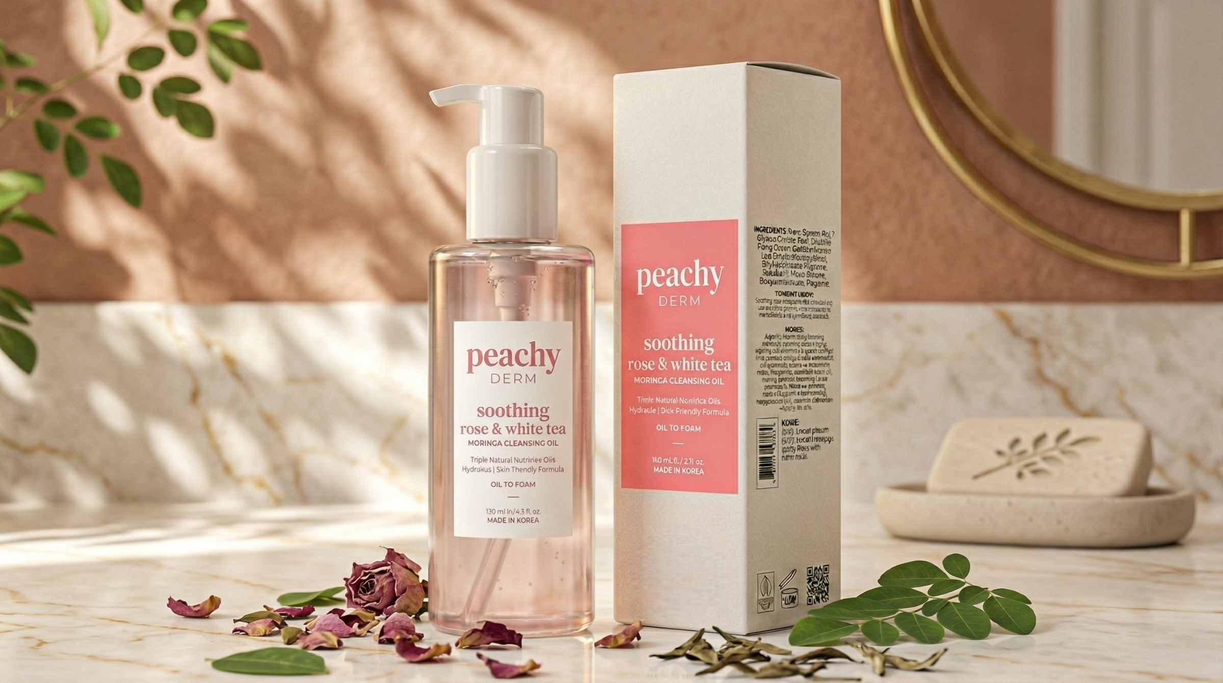 PEACHYDERM Moringa Cleansing Oil Soothing Rose & White Tea